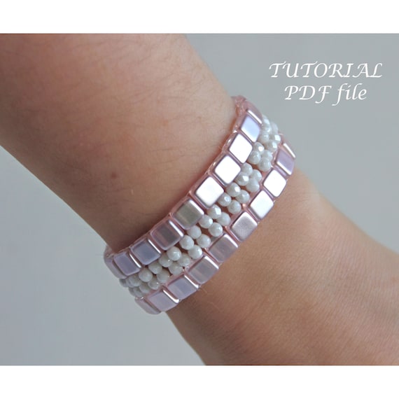 Tila Tile Bead Bracelet Pattern DIY Beading Tutorial Jewelry Making Instructions Step-by-Step Guide Bracelet Weaving Design Lightness PDF