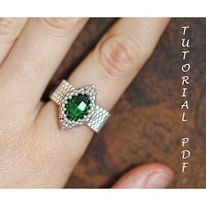 Bead Ring Tutorial Pattern Peyote Design 4230 Swarovski Stone Step-by-Step Beading Instructions Seed Bead Jewelry Guide Ring Lemon PDF