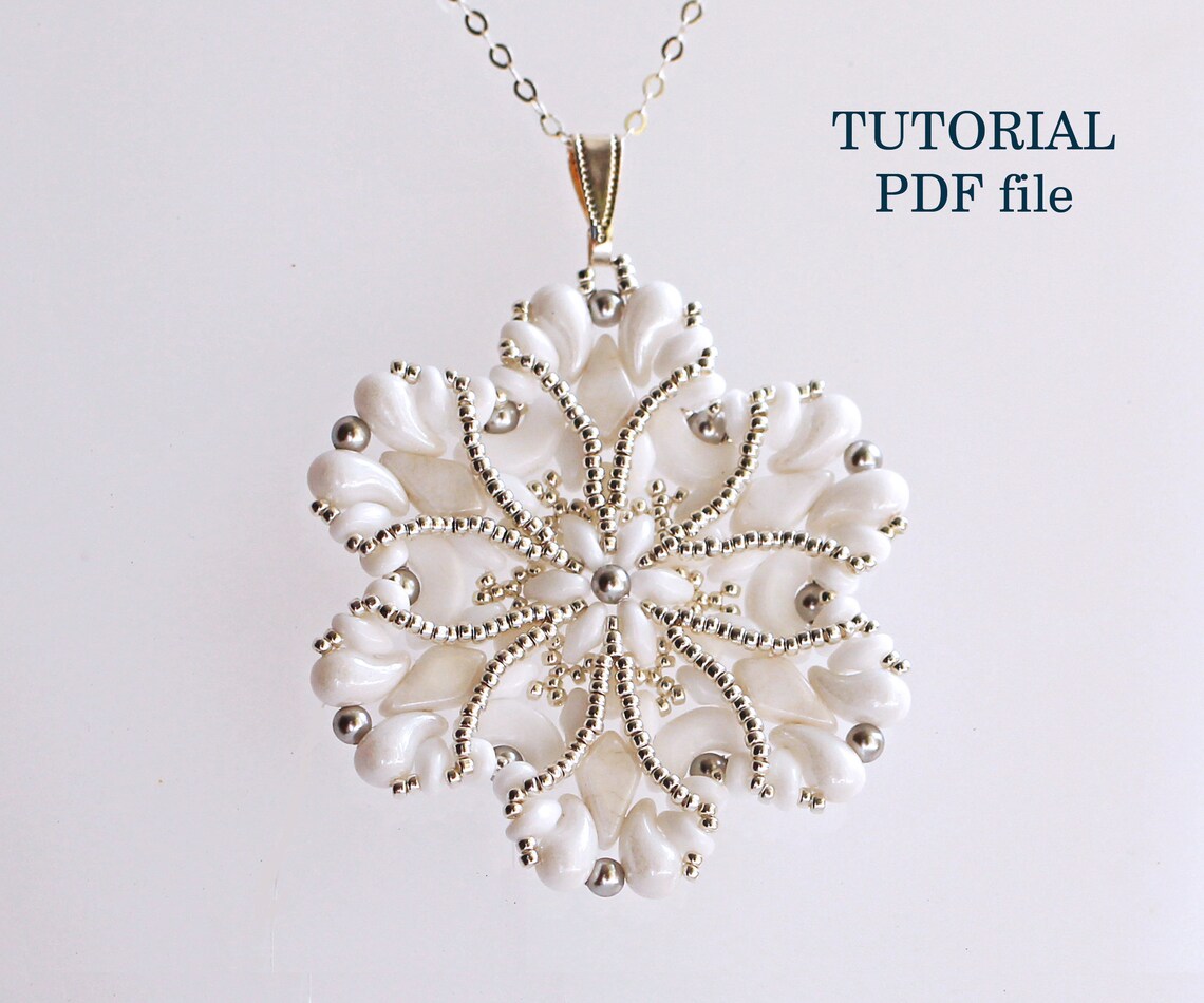 Beaded Pendant Tutorial Snowflake, Superduo Bead Pattern; New Year ...