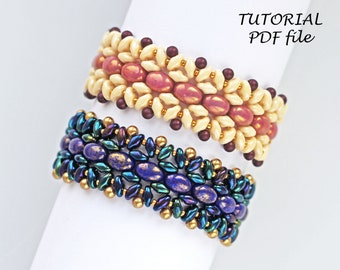 Tutorial de pulsera de cuentas SuperDuo, patrón de cuentas Samos de Puca, diseño de cuentas, patrón de pulsera DIY, tutorial de cuentas, joyería Nila (pdf)