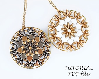 Beading Tutorial Pendant Pattern Mandala Design Ginko MobyDuo Mini DiamonDuo Beads Step-by-Step Jewelry Instructions Beadwork Pretty PDF