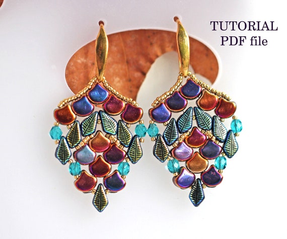 Beaded earrings tutorial Ginko Kite bead pattern Beadwork | Etsy