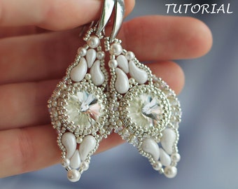 Beaded Earrings Pattern Bridal Jewelry Tutorial Rivoli Bead Design Wedding DIY Instructions Step-by-Step Beadwork Guide Elegant Style Bride