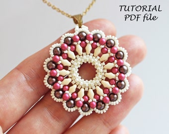 Beaded Pendant Tutorial SuperDuo Beads Simple Pearls Design Step-by-Step Beading Instructions Jewelry Pattern Handmade Pendant Molly PDF
