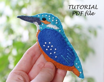 Felt sewing pattern, Bird sewing pattern, Felt ornaments tutorial, Bird tutorial, Felt toy pattern, Embroidery tutorial, Kingfisher tutorial