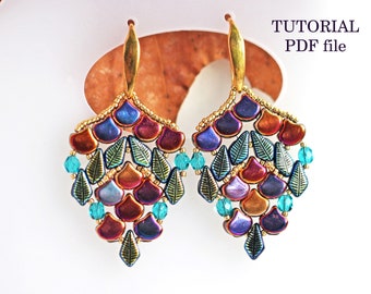 Beaded Earrings Tutorial Ginko Kite Beads Two-Hole Design Step-by-Step Beadwork Instructions DIY Jewelry Guide Handmade Autumn Leaves PDF