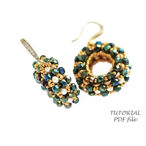 Hoop Earrings Pattern SuperDuo Fire Polish Beads Simple Design Step-by-Step Beading Instructions Jewelry Guide Handmade Arina Tutorial PDF