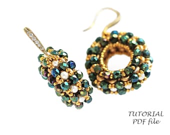 Hoop Earrings Pattern SuperDuo Fire Polish Beads Simple Design Step-by-Step Beading Instructions Jewelry Guide Handmade Arina Tutorial PDF