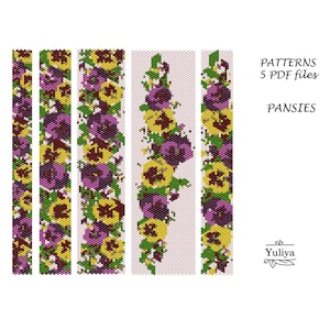 Peyote bracelet pattern, Even count peyote pattern, Delica peyote, Peyote stitch bracelet~Bracelet pattern, Purple bracelet pattern Pansies