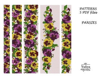 Patrón de pulsera de peyote, Patrón de peyote de conteo par, Peyote Delica, Pulsera de puntada de peyote ~ Patrón de pulsera, Patrón de pulsera morada Pensamientos