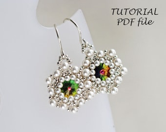 Beaded Earring Tutorial Pattern DIY Jewelry Design Swarovski Rivoli 8mm Handmade Statement Earrings Beading Instructions Melissa
