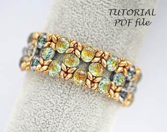 Patrón de pulsera de cuentas, tutorial de pulsera de cabujón barroco, patrón de cuentas SuperDuo, patrón de cuentas, pulsera con patrón de cuentas de dos agujeros Margie