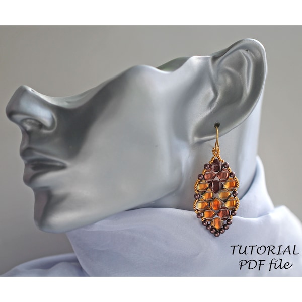 Beaded earrings pattern; Ginko bead tutorial; Simple, easy, beginner beading tutorial; Ginko beads tutorial, Bead earrings pattern Doris pdf