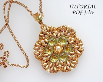 Tutorial per perline, modello per ciondolo, perline SuperDuo, cabochon barocchi ovali, istruzioni passo passo per gioielli fatti a mano, guida alla progettazione Margie in formato PDF