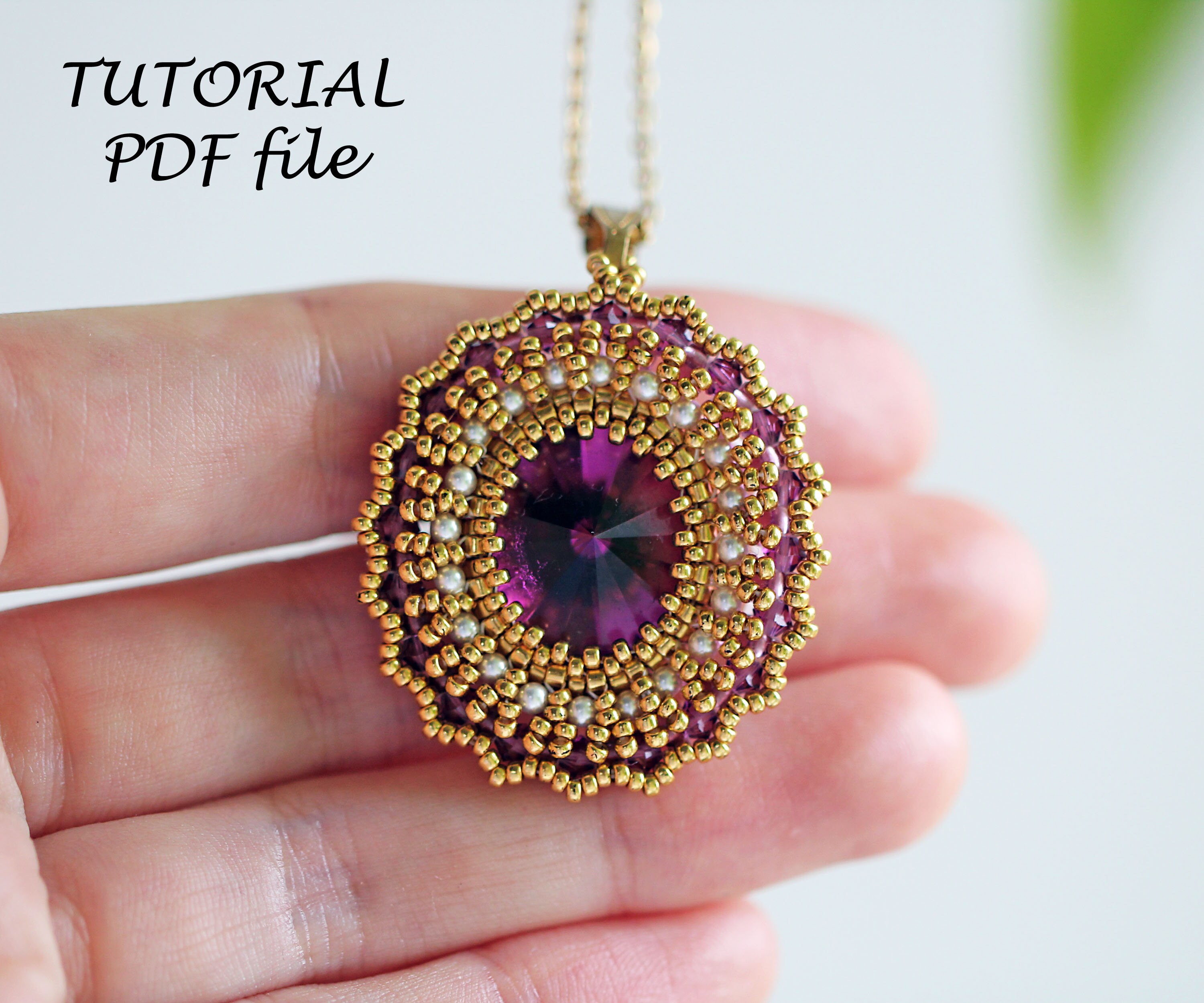 Printable Rivoli Pattern Pendant Tutorial Bead Rivoli Pattern Oval 18x13.5mm Design Step-by-step ...
