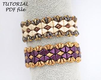 Tutorial de pulsera de cuentas DiamonDuo, patrón, cuentas SuperDuo, instrucciones paso a paso para joyería, guía de diseño de abalorios hechos a mano, Linda PDF
