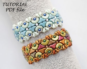 Patrón de pulsera de cuentas Tutorial de abalorios Helios Arcos de Puca DropDuo Beads Instrucciones paso a paso para abalorios Diseño de joyas Primavera