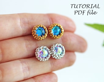 Beaded Earrings Tutorial Seed Bead Design Stud Earring Pattern Peyote Stitch Beadwork Instructions DIY Jewelry Making Guide PDF Wendy