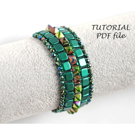 Bead Weaving Bracelet Tutorial Tile Bead Instructions Pyramid Bead Pattern DIY Jewelry Design Step-by-Step Beaded Guide PDF Pyramid