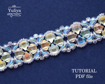 Beaded Bracelet Pattern ZoliDuo Ginko Beads Simple Design Easy Two-Hole Step-by-Step Beading Instructions Jewelry Guide Pattern Crystal PDF