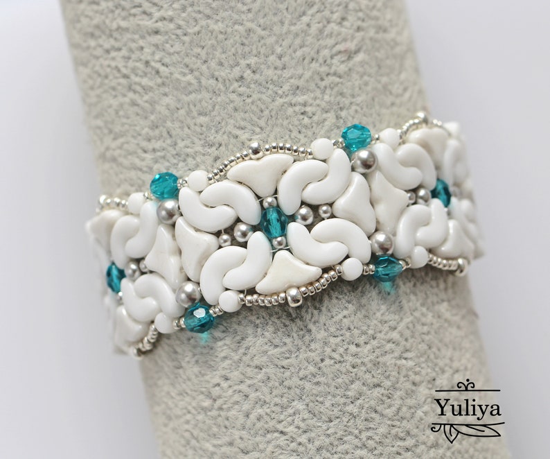 Bracelet tutorial Bead jewelry tutorial ~ Helios Beading tutorial Beading pattern Arcos Minos Puca ~White bracelet tutorial Princess