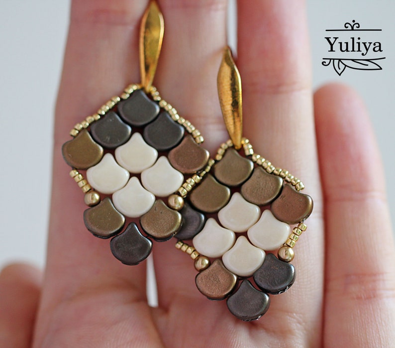 Bead earrings tutorial Ginko bead pattern Simple beaded Etsy