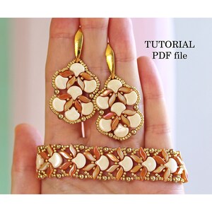 Beading Pattern Jewelry Set Tutorial Ginko StormDuo Beads Simple Fast Easy Step-by-Step Instructions Bead Weaving Design Guide Toffie PDF