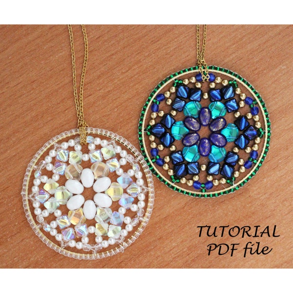 Pendant tutorial, Beading tutorial, Bead mandala pattern, Beaded jewelry tutorial ~ Ginko, Silky, Samos ~ Beading instructions Mandala_2