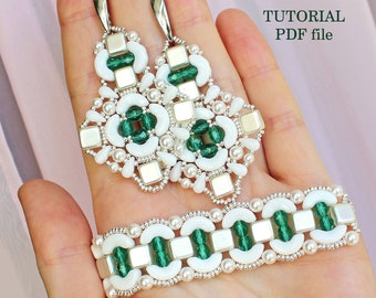 Jewelry Tutorial DIY Bead Pattern Bracelet Earrings Set Puca Beads Step-by-Step Beading Instructions Elegant Handmade Design Guide Lara PDF