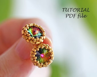 Kolczyki ze sztyftami Wzór Koralikowy Tutorial Rivoli Swarovski 8 mm SS39 Instrukcje Projektowania Biżuterii Koralikowej Samouczek DIY Kolczyki ze sztyftami Bonnie PDF