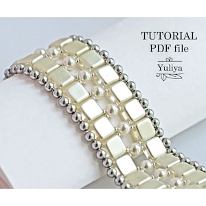 Beading tutorials, Bracelet pattern, Beading pattern, Bracelet tutorial, Beading instructions; Tile, Tila bead pattern  bracelet Tenderness