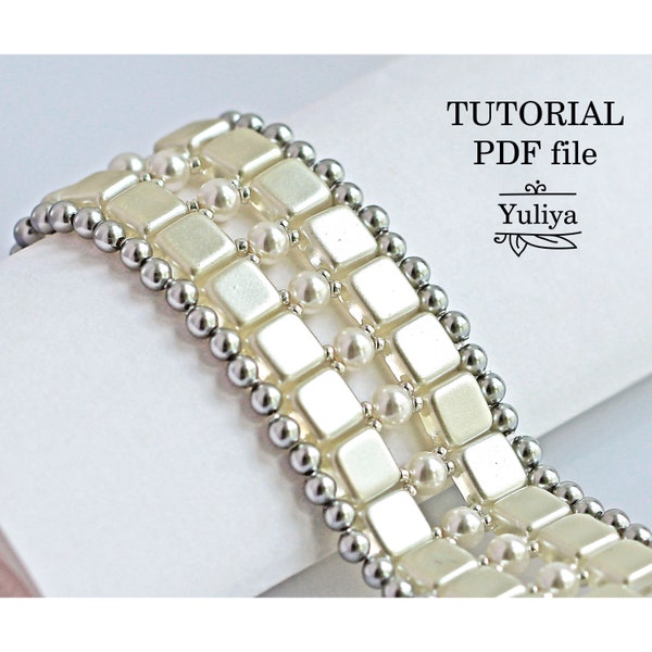 Beading tutorials, Bracelet pattern, Beading pattern, Bracelet tutorial, Beading instructions; Tile, Tila bead pattern  bracelet Tenderness