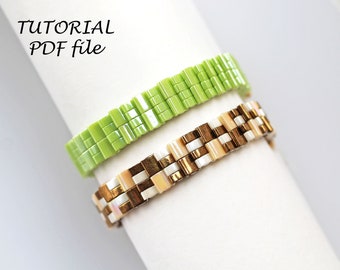 Motif de perles Tila, tutoriel Miyuki Tila, bracelet de tutoriel de perles, motif demi-tila, motif de perles demi-tila, motif de bracelet perlé Evelin
