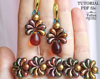 Beading Tutorial Bracelet Earrings Set ZoliDuo Beads Step-by-Step Jewelry Instructions DIY Beaded Pattern Design Guide Handmade Palm PDF