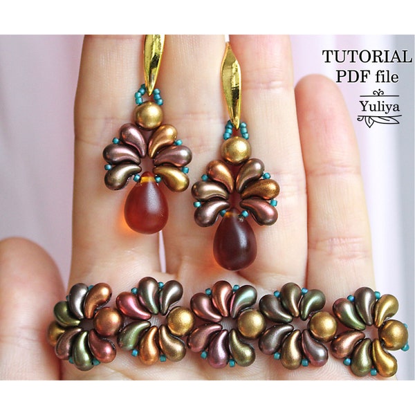 Beading tutorial, Beaded bracelet & earrings beading tutorial, Beading pattern earring, Zoliduo bead tutorial, Diy jewelry tutorial set Palm