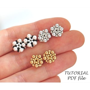 Beaded stud earring pattern, Earrings tutorial, Seed bead pattern, Beginner, Simple bead tutorial, Easy beading tutorial Floral stud earring