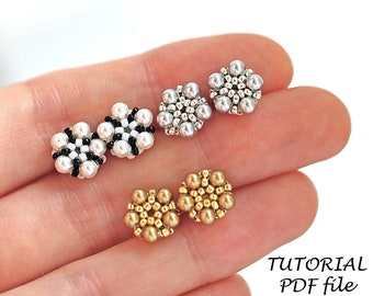 Wzór na kolczyki z koralikami, samouczek na kolczyki, wzór na koraliki nasienne, początkujący, prosty samouczek na koraliki, łatwy samouczek na koraliki Kolczyki z koralikami w kształcie kwiatów