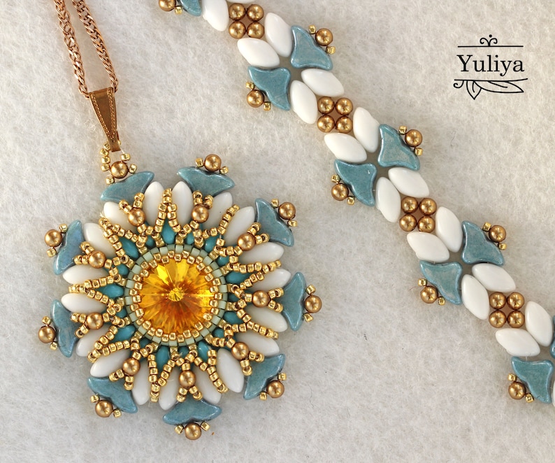 Bracelet /& pendant pattern ~ IrisDuo Helios par Puca bead tutorial Beading tutorial jewelry set Allegra SuperDuo Beaded jewelry tutorial
