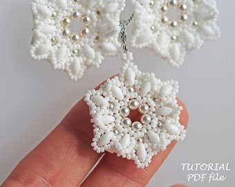 Tutorial pendant & earrings snowflake, SuperDuo bead pattern; New year, Christmas pattern; Jewelry set tutorial~Beading tutorial Snowflake_6