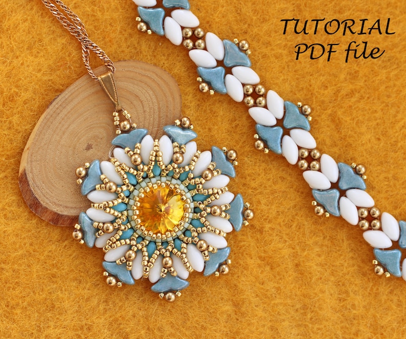 Bracelet /& pendant pattern ~ IrisDuo Helios par Puca bead tutorial Beading tutorial jewelry set Allegra SuperDuo Beaded jewelry tutorial