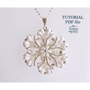 Beaded pendant tutorial snowflake, SuperDuo bead pattern; New year, Christmas bead pattern; Jewelry tutorial, Beading tutorial pendant Maria