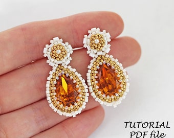 Beaded Earrings Tutorial Pear Swarovski 4320 18x13mm Step-by-Step Jewelry Instructions Beading Pattern Beadwork Design Topaz Rosanne PDF