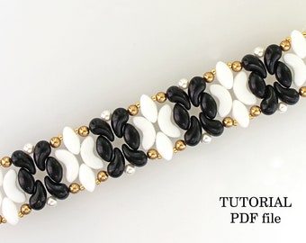 Beading Tutorials Bead Bracelet Beginner Pattern Step-by-Step Jewelry Instructions DIY Beadwork Design Guide Beaded Bracelet Black & White