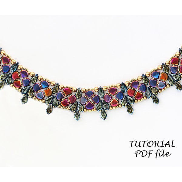 Beading tutorial necklace, Tutorial beaded necklace, Bead pattern necklace, Ginko, Kite ~Tutorial necklace Autumn leaves pdf