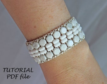 Beading tutorial, Bracelet tutorial, Bracelet pattern, Beading pattern ~Honeycomb, Rulla~ Czech bead pattern, Beaded bracelet tutorial Suzy
