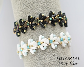 Beading tutorial, Bracelet pattern, Beaded bracelet tutorial, StormDuo, Kheops par Puca ~ Beading pattern, Jewelry tutorial bracelet Moth