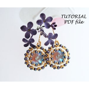Beaded Earrings Tutorial Rivoli Design Swarovski Beads Seed Bead Pattern Jewelry Instructions DIY Step-by-Step Craft Guide PDF Lilac