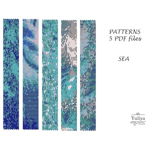 Pattern peyote stitch, Bracelet pattern, Even count peyote pattern, Blue bracelet pattern, Turquoise bracelet pattern, Abstract peyote Sea