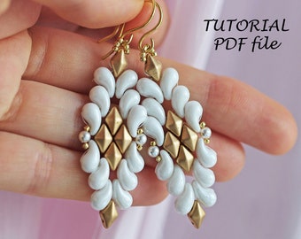 Beaded earrings tutorial; Earrings pattern; Bead earrings tutorial; ZoliDuo, DiamonDuo bead jewelry pattern, Beading tutorial earrings Laura