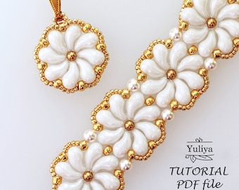 Beading Tutorial Daisy Bracelet Pattern ZoliDuo Beads Step-by-Step Instructions Beaded Flower Design Easy DIY Jewelry Guide Daisy PDF